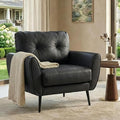 TYBOATLE Accent Chair Comfy Modern Living Room Chair Black Leather Reading Accent Chairs Tufted Mid Century Moden Arm Chair Small Salon Chair for Office Bedroom (1 Black)