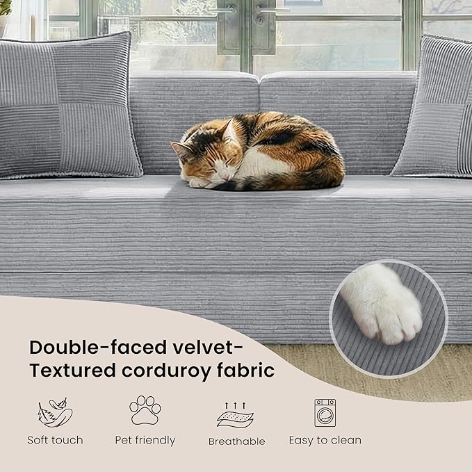 Belhome 78.8 Convertible Sofa Bed Futon Sofa Bed with Side Pocket Corduroy Pull Out Futon Sofa Boneless Couch for Living RoomsNo Assembly Required Pewter