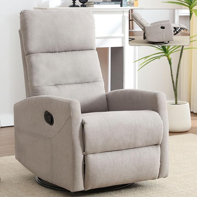 Slim Swivel Rocking Chair Recliners with PocketsLazy Boy Recliners for for AdultsSmall Recliner Chair for Small Spaces Manual Reclining Chairs for Living Room Bedroom Adjustable Backrest (Grey2)