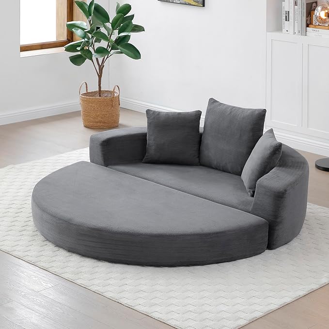 KEIKI 67 Corduroy Convertible Circular Floor Sofa BedMulti-Functional Adjustable Futon Couch for Living Room Bedroom OfficeNo Assembly