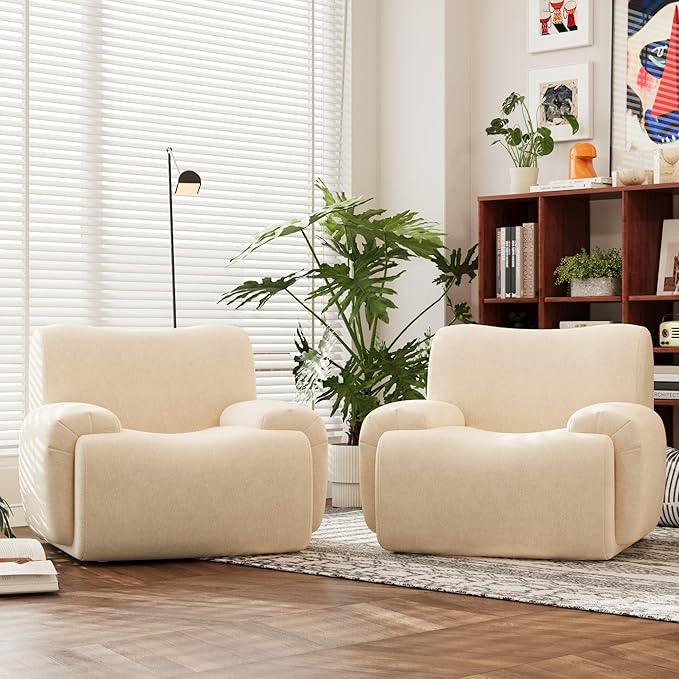 Chifee &amp Vingol Boneless Modern Accent Chair 42 Wide Upholstered Oversized Armchair Deep Seat Single Sofa Chairs Comfy Reading Lounge Chair for Living Room Bedroom Apartment2 PCS Beige