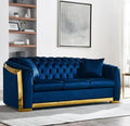 81.1 Chesterfield Sofa Couch Velvet Sectional Sofa Couch for Living Room 3 Seater Couch Button Sofa with Stainless Steel Gold Plating Decoration with 2 Pillows Blue &amp Gold