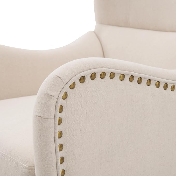 Mid-Century Modern Wingback Club Chairs Set of 2 Fabric Living Room High-Back Accent Chair 2 Piece Classic Armchair for Apartment Office Studio Beige