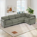 115 Wide Modular Sectional L Shaped Corner Sofa Couch Corduroy Fabric 5-Seater Couches with Thick Cushion and Rolled Arm for Living Room Green