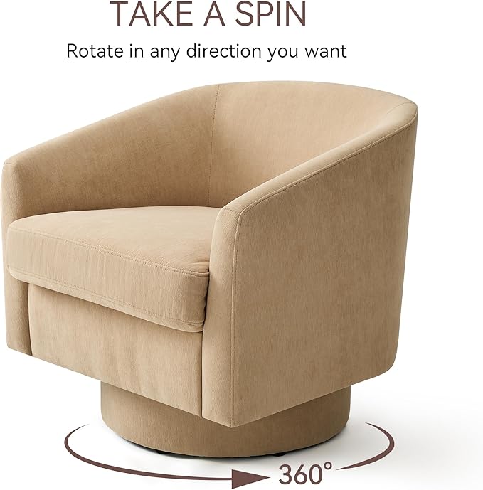 Swivel Barrel Accent Chair Round Chenille Fabric Living Room Arm Chairs Modern Upholstered Comfty Reading Nook Chairs for Bedroom Small Club Armchair Single Sofa Side Chair Coffee