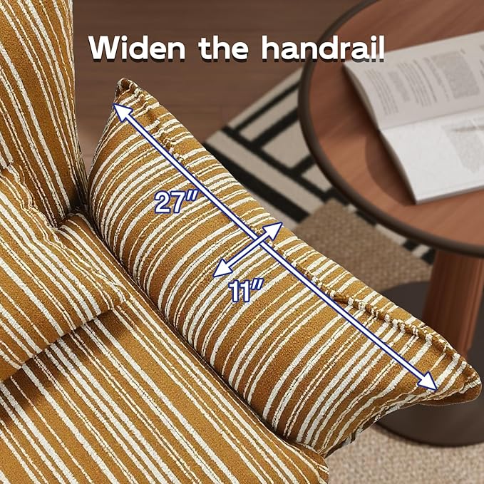 Oversized Chenille Accent Chair with Lumbar Pillow Yellow Stripe Wide Armrests Deep Seat 7 Inch High-Density Foam 350 lbs Capacity
