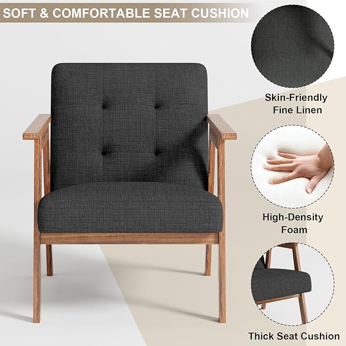 Accent Chair Upholstered Fabric Lounge Chair with Solid Wood Frame &amp Soft Cushion for Living Room Bedroom Balcony