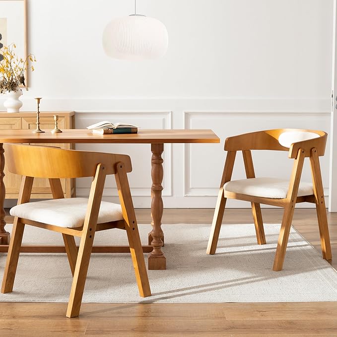 Chogori Wooden Dining Chairs Modern Dining Room Chairs with Arms and Upholstered Seat Farmhouse Style Chairs for Kitchen Dining Room Living Room (Dark Oak Set of 2)