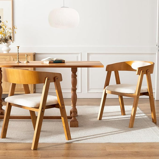 Chogori Wooden Dining Chairs Modern Dining Room Chairs with Arms and Upholstered Seat Farmhouse Style Chairs for Kitchen Dining Room Living Room (Dark Oak Set of 2)