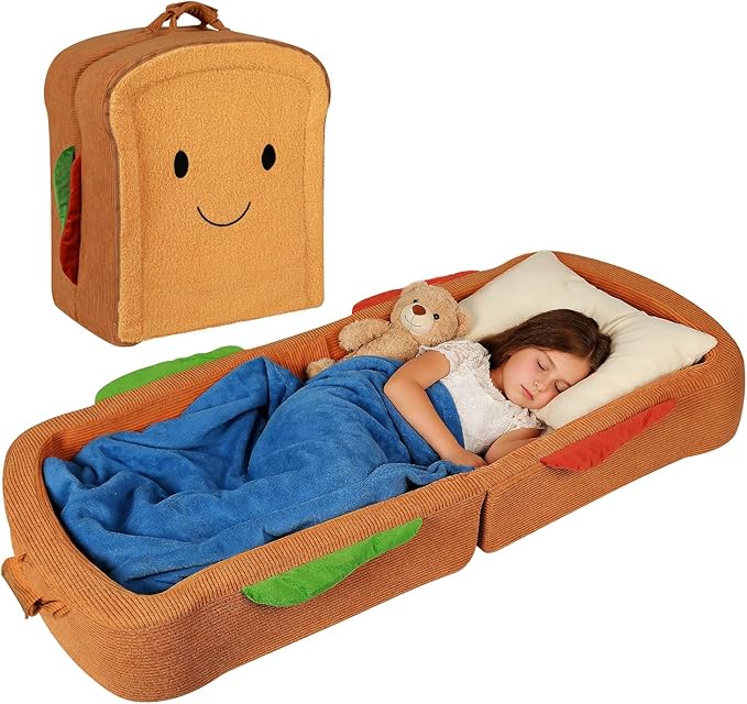 Toddler Travel Bed Sandwich Style - Portable Toddlers Floor Beds Foldable Soft Foam Travel Crib for Baby and Kid Washable Cover Toddler Cot with Safety Rail for Travel Medium Size