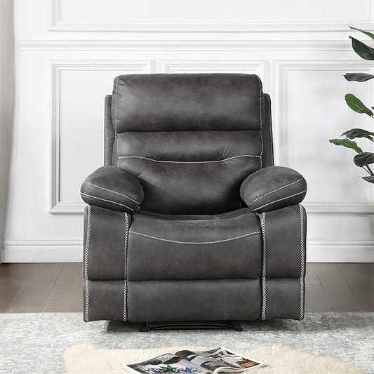 Steve Silver Co Rudger Upholstered Manual Gray Manual Recliner Microsuede Transitional Living Room Home Theater Seating Recliner Chair/Single Sofa 37.5 D x 35.5 W x 41.75 H Grey