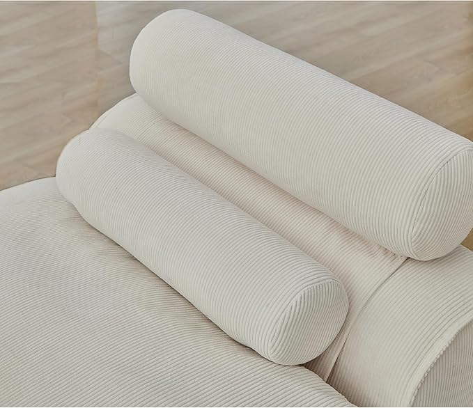 2 Seats Modular Sectional Couches with Neck Pillow &amp Backrest Corduroy Armless Upholstered Loveseat Sofa Chair for Living Room Apartment At Will DIY (Beige)