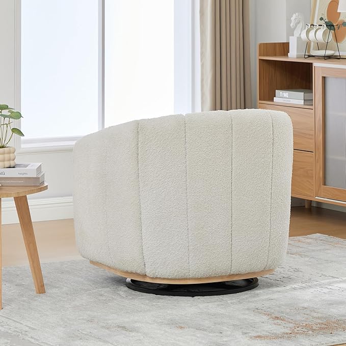 Swivel Accent ChairModern Barrel Chair with 360° RotationChenille Fabric UpholsteryFoam Cushion &amp Pocket Spring SeatSturdy Round BaseCozy Pumpkin Armchair for Living Room Bedroom OfficeIvory