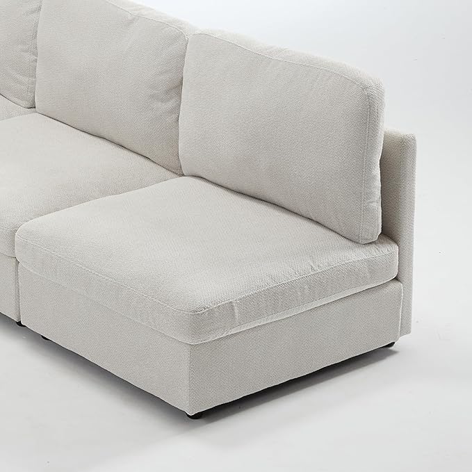 Modern Loveseat Sofa 68.5 inches Living Room Couch White Chenille Fabric 350 lbs Weight Capacity