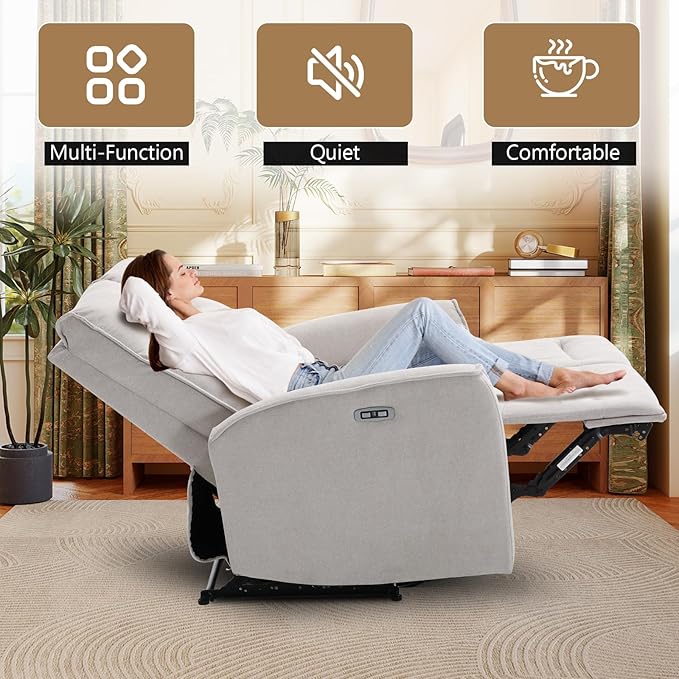 ANJ 2 Pieces Recliner Sofa Furniture SetInclude Power Swivel Recliner Chair with USB Port and 2-Seater Loveseat Reclining Couch for Living RoomLight Grey