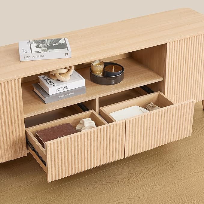 CHITA TV Stands for Living Room Mid Century Modern TV Stand for 80 inch TV with Storage Drawers Adjustable Shelves Oak
