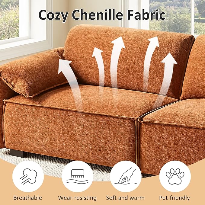 VANOMi 92.9 Sofa Couch for Living Room Modern Comfy 3-Seater Cloud Sofas Chenille Small Couches for Small Spaces Upholstered Deep Seat Couch for Bedroom Apartment (Curry)