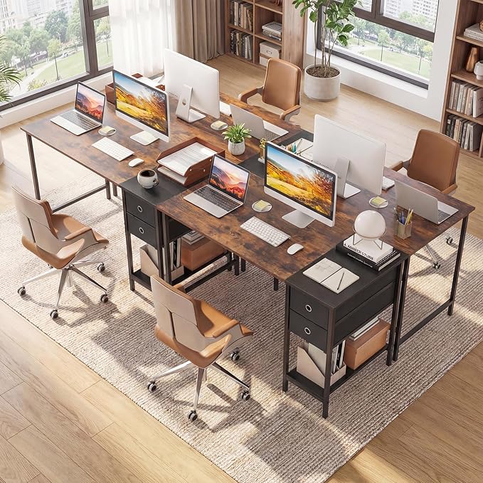 Giantex 48 Computer Desk with 2 Fabric Drawers Industrial Home Office Desk with Open Storage Shelf 2-Toned Finish &amp Metal Frame Gaming Study Writing Table for Small Space Bedroom Rustic Brow
