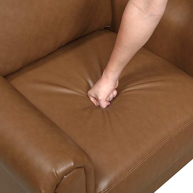 Lexicon 35 W Living Room Accent Chair Faux Leather Upholstered Armchair with Rolled Armrest for Bedroom/Office/Waiting Room Single Sofa Chair Brown