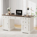Vipbear 60 Farmhouse Executive Desk with Drawers and Cabinet Embossed Texture Wood Home Office Desk Rustic Computer Writing Desk Workspace for Work Study Writing