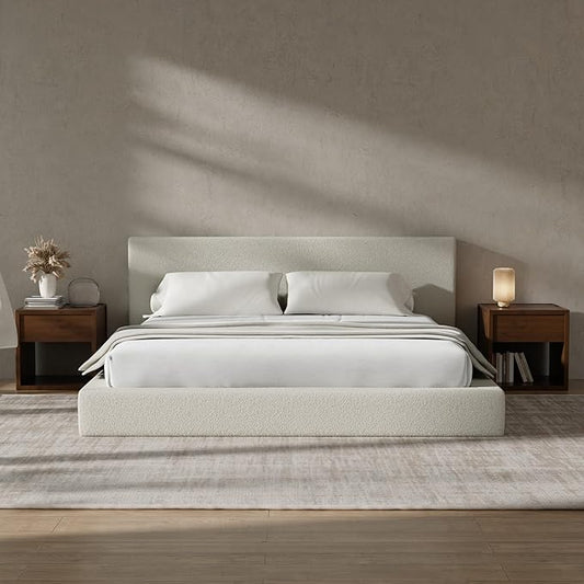 RECCI AirFrame King Size Bed Frame with Headboard Cloud Upholstered Platform Bed Frame 5 Inch Foam Cushioned No Box Spring Easy Assembly(Cream Boucle)