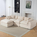 113'' Cloud Boneless Sofa Couches for Living Room with Deep Seat Modular Sectional Sofa with Ottoman for Living Room Bedroom No Assembly Beige