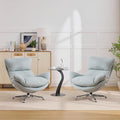 360° Swivel Oversized Accent Chairs Set of 2 Fabric Upholstered High Back &amp Thick Cushion Ergonomic Comfy Reading Lounge Sleeper Chair with Sturdy Metal Base for Living Room Bedroom Blue