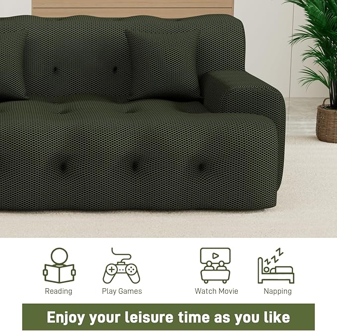 OUYESSIR 114 Boneless CouchCloud Couch3D Mesh Fabric Comfy Sofa3 Seater Modern Curved Sofa for Living RoomBedroom and ApartmentNo Assembly RequiredGreen
