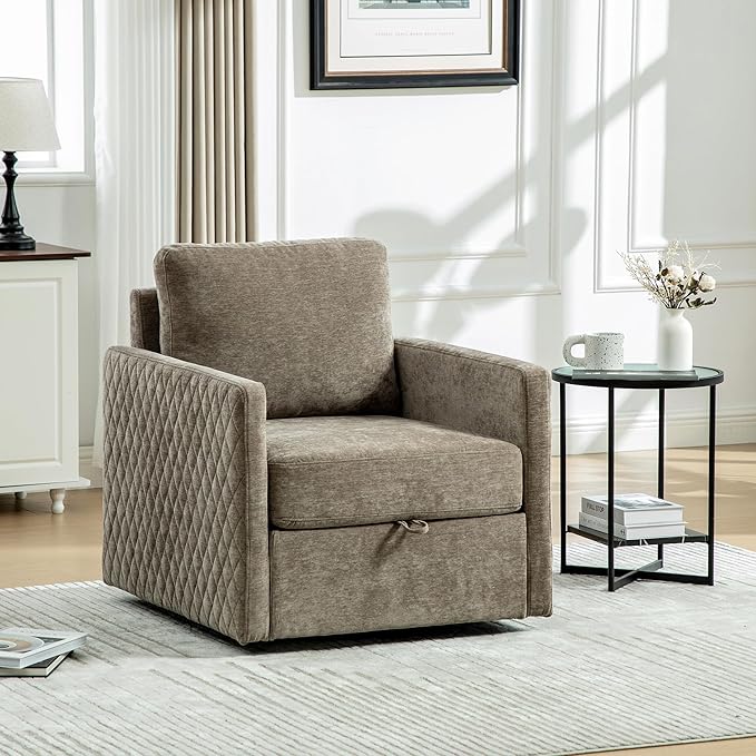 KEIKI Modern Upholstered Swivel Accent Armchair with Storage Tufted Lounge Chair for Reading Corners