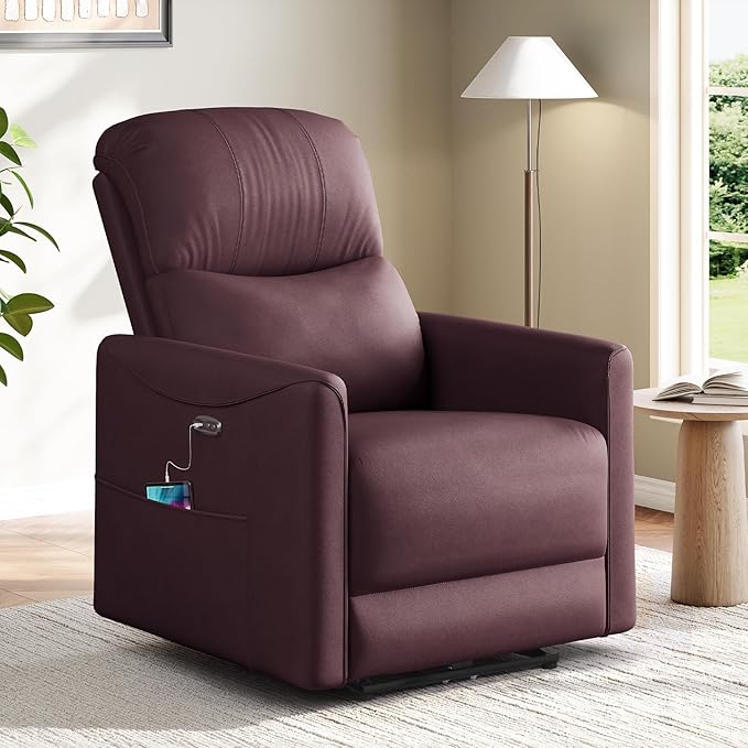 Power Recliner Chair Reclining Chair PU Leather Small Recliners for Small Spaces Infinite Position Electric Recliner Chairs for Adults Electric Recliners with USB Port Purple