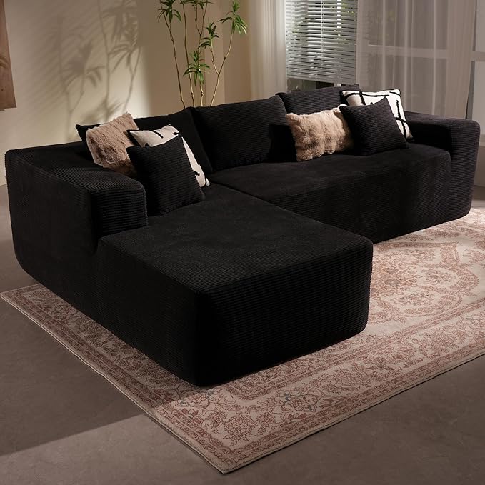 106 Cloud Sectional Couch with Chaise LoungeL Shaped Modular Modern SofaComfy Corduroy Fluffy Sofa with Deep SeatNo Assembly Required Couch for Living Room(LeftStripe CorduroyBlack)