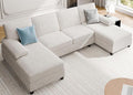 Meilocar 106 U Shaped Sectional Sofa for Living Room 4-Seat Fabric Couch with Double Chaise Longue Comfortable Large Sectional with 300lbs Capacity per Seat for Apartment &amp Home Pure White