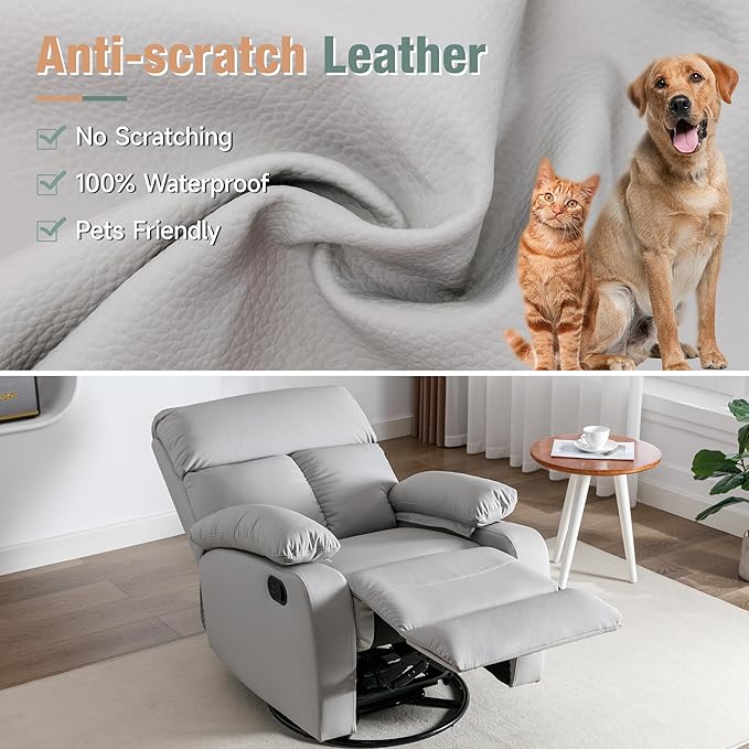 Rocking Recliner Chair Swivel Rocker Recliner Glider Small Rocker Recliners for Small Spaces Living Room Bedroom Nursery RV Grey