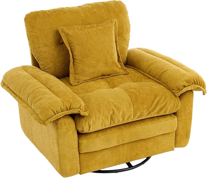 360° Swivel Accent Chair Oversized Plush Modern Chenille Armchair with Padded Seat &amp Back Comfy Spinning Chair for Living Room Bedroom Office (Yellow)
