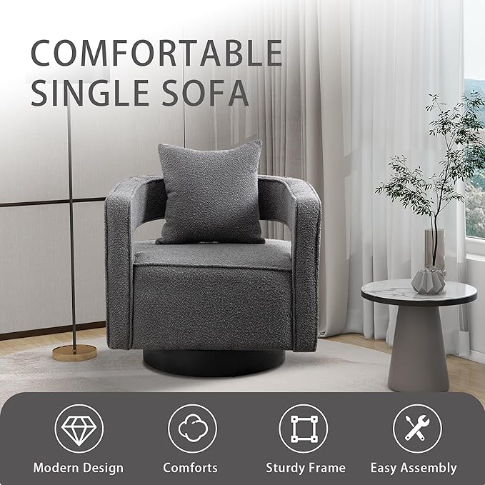 Chifee &amp Vingol 28.9 Boucle Modern Swivel Accent Barrel ChairGray