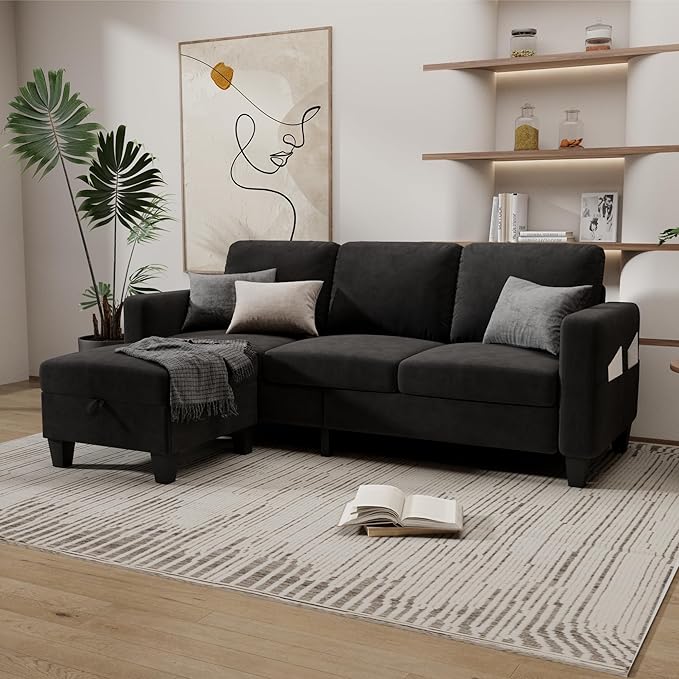 Sectional Sofa and Couches for Living Room 78 L Shaped Couch 3 Seat Modern Linen Couch with Storage Ottoman Convertible Couches for Small Space Living Room Bedroom Apartment and Office