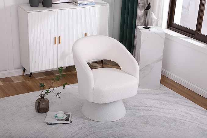 Swivel Accent Chair Armchair Round Barrel Chair in Fabric for Living Room BedroomWhite