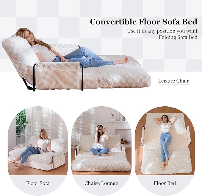 YOSHOOT Adjustable Lazy Floor Sofa 5-Position Foldable Sleeper Chair with Armrest for Reading Gaming - Convertible Bean Bag Sofa Bed Couch