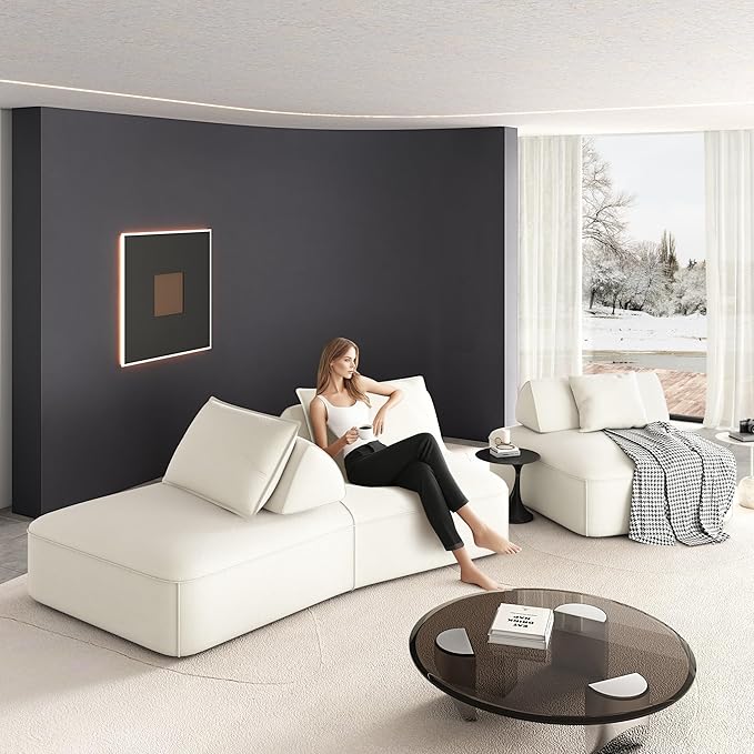 139 Oversized Modular Sectional Sofa Set Chenille Cloud Boneless Couch with Removable Backrests &amp Soft Pillows No Assembly Required DIY Upholstered Sofa Bed for Living Room (Beige)
