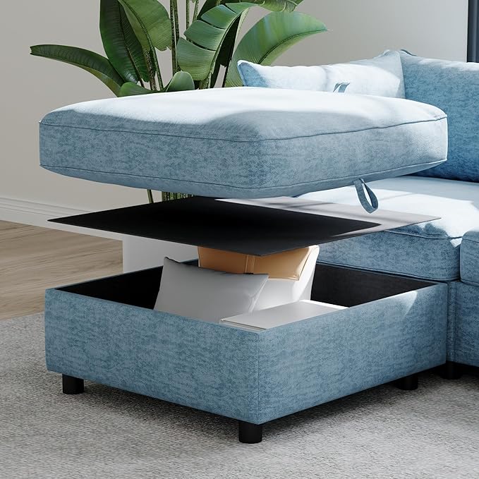 GDFStudio 2 Pieces Armless Loveseat Sofa with Storage Convertible Small Couches for Small Spaces with Back Cushions Modular Fabric Deep Seat Home Sofa for Living Room Office Apartment Blue