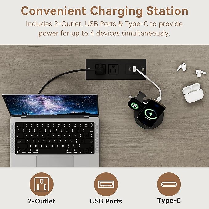 Farmhouse 57 Lift Up Executive Desk with 5 Drawers and Charging Station Wood Home Office Computer Desk with File Cabinet Storage Keyboard TrayHeadphone Hook for WorkStudy (Grey)