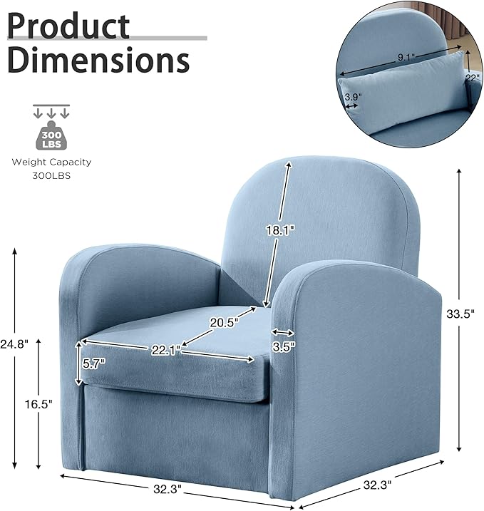 MELLCOM Oversized Swivel Accent Chair with Hidden Storage Comfy Chenille Fabric Upholstered Leisure Armchair with Lumbar Pillow and Side Pocket for Living Room Bedroom Reception Room and Office