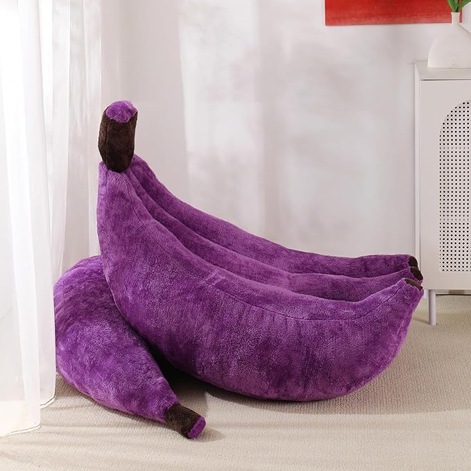 Banana Bean Bag Chair with Ottoman Floor Sofa Bed with Footrest Comfy Convertible Lounger for Teens &amp Adults Plush Couch for Bedroom Living Room or Dorm M-Violet