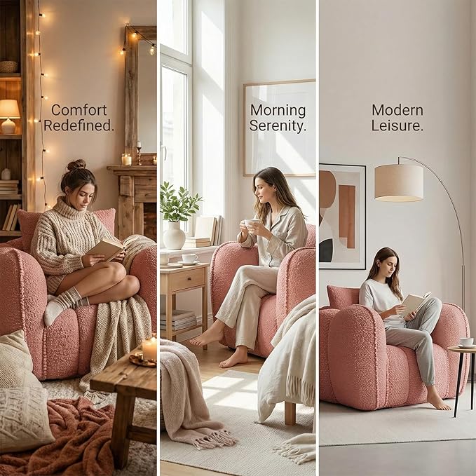 Furnimart Pumpkin Single Sofa Oversized Could Comfy Accent Chair Foam Boneless Chair Wide Seat Modern Small Couch for Living Room Bedroom Assemble Free(Pink)