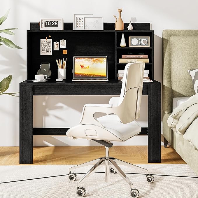 Tangkula Computer Desk with Hutch &amp Charging Station Home Office Writing Study Desk with Storage Shelves Cable Management Hole Laptop Desk Desk for Bedroom Computer Workstation (Black)