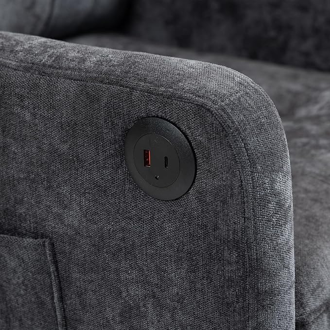 Ball &amp Cast Mid-Century Accent Chair for Living RoomReading Chair for Bedroom with USB Ports&ampSide PocketModern Accent Arm Chair W/Wide Backrest&ampRetro Wood LegsChenille Upholstered Comfy