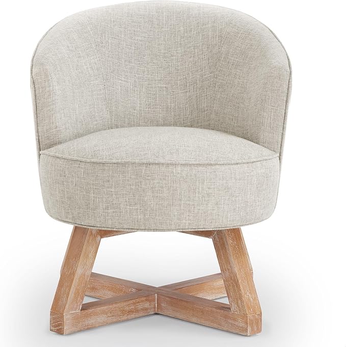 GDFStudio Swivel Barrel Chair Modern Accent Arm Chair Upholstered Linen Round Reading Armchair 360° Swivel Chair with Cross-Shaped Solid Wood Base for Bedroom Office Living Room Light Gray