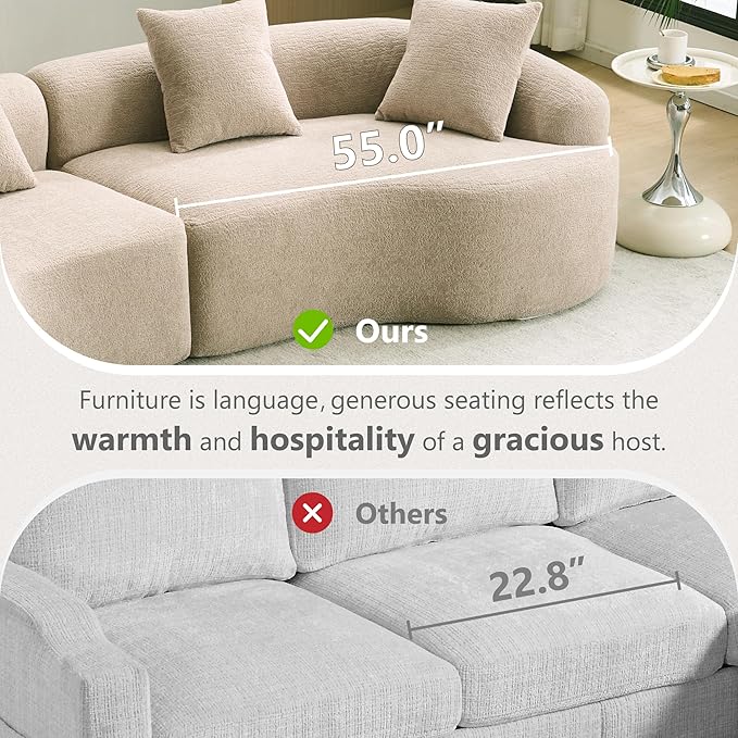 110'' Modern Curved Sofa Sectional Arc 4-Seater Foam Couch Compressed in-a-Box Boneless Cloud Couch with Extra-Deep-Wide Seats in Comfortable Chenille No Assembly Apricot Taupe