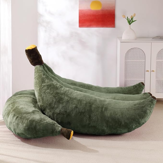 Banana Bean Bag Chair with Ottoman Floor Sofa Bed with Footrest Comfy Convertible Lounger for Adults Plush Couch for Bedroom Living Room or Dorm L-DarkGreen