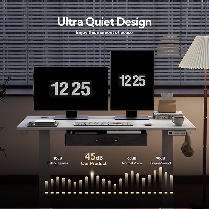 Seang Standing Desk with Drawer 40 x 24 Height Adjustable Stand Up Desk 3 Memory Height Settings with Cable Grommets &amp Storage Hooks Ideal for Home &amp Office White